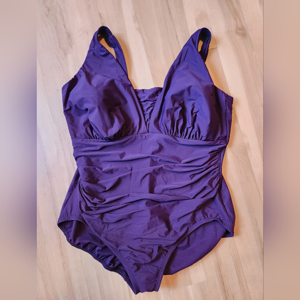 Lands' End Purple Women's Grecian One-Piece Swimsuit, Size 18DD